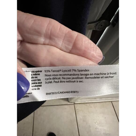 Eileen Fisher Navy Blue V Neck Viscose Jersey Knit Shift T Shirt Dress Sz S - Picture 4 of 6